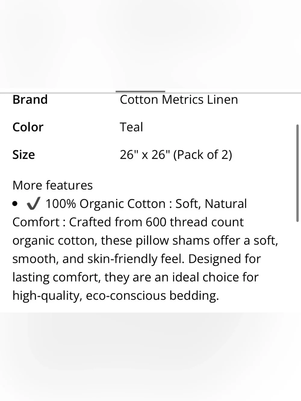 100% ORGANIC Cotton Pillow EURO Shams 26x26” TEAL (2-Pack)